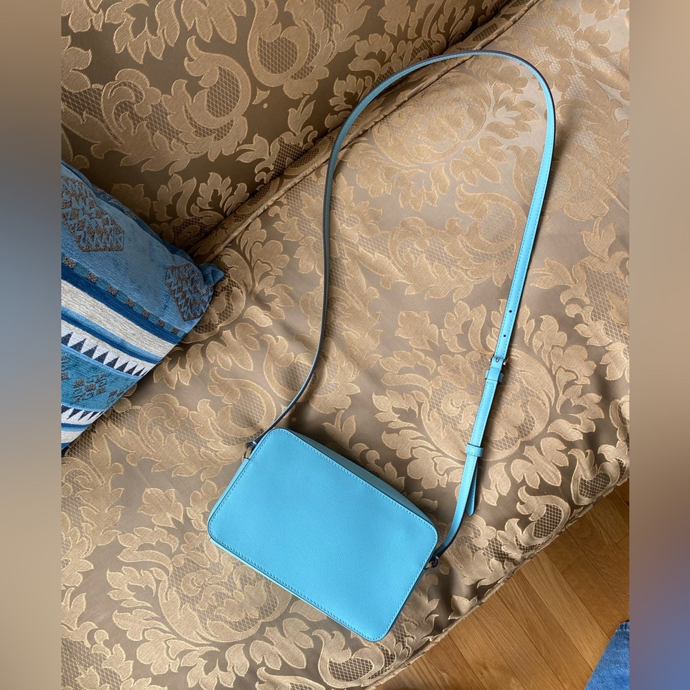 Kate Spade Sienna Turquoise Blue Leather Crossbody Bag Minimalist Structured - Picture 3 of 12